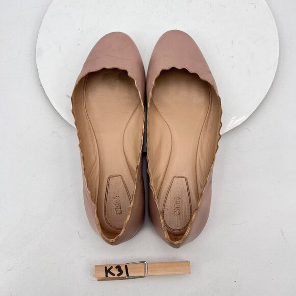Chloe Lauren Women Size 38 US 8 Cream Leather Scalloped Ballet Flats Shoes - Picture 9 of 12